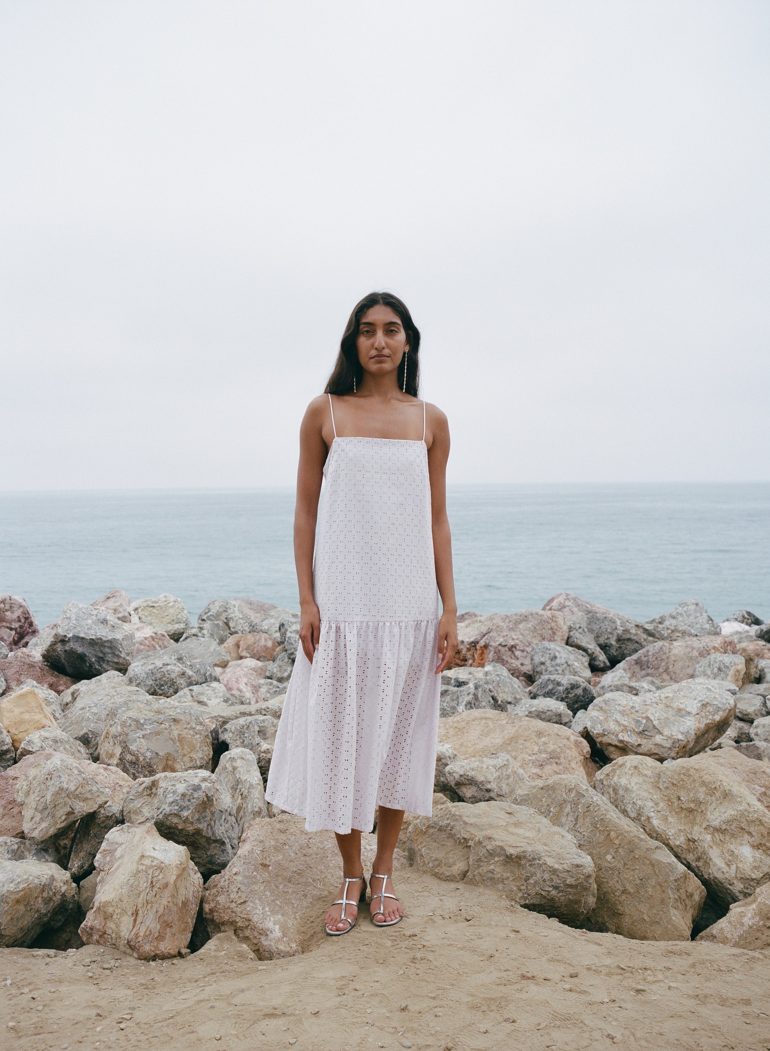 Emman Geo Eyelet Drop Waist Dress