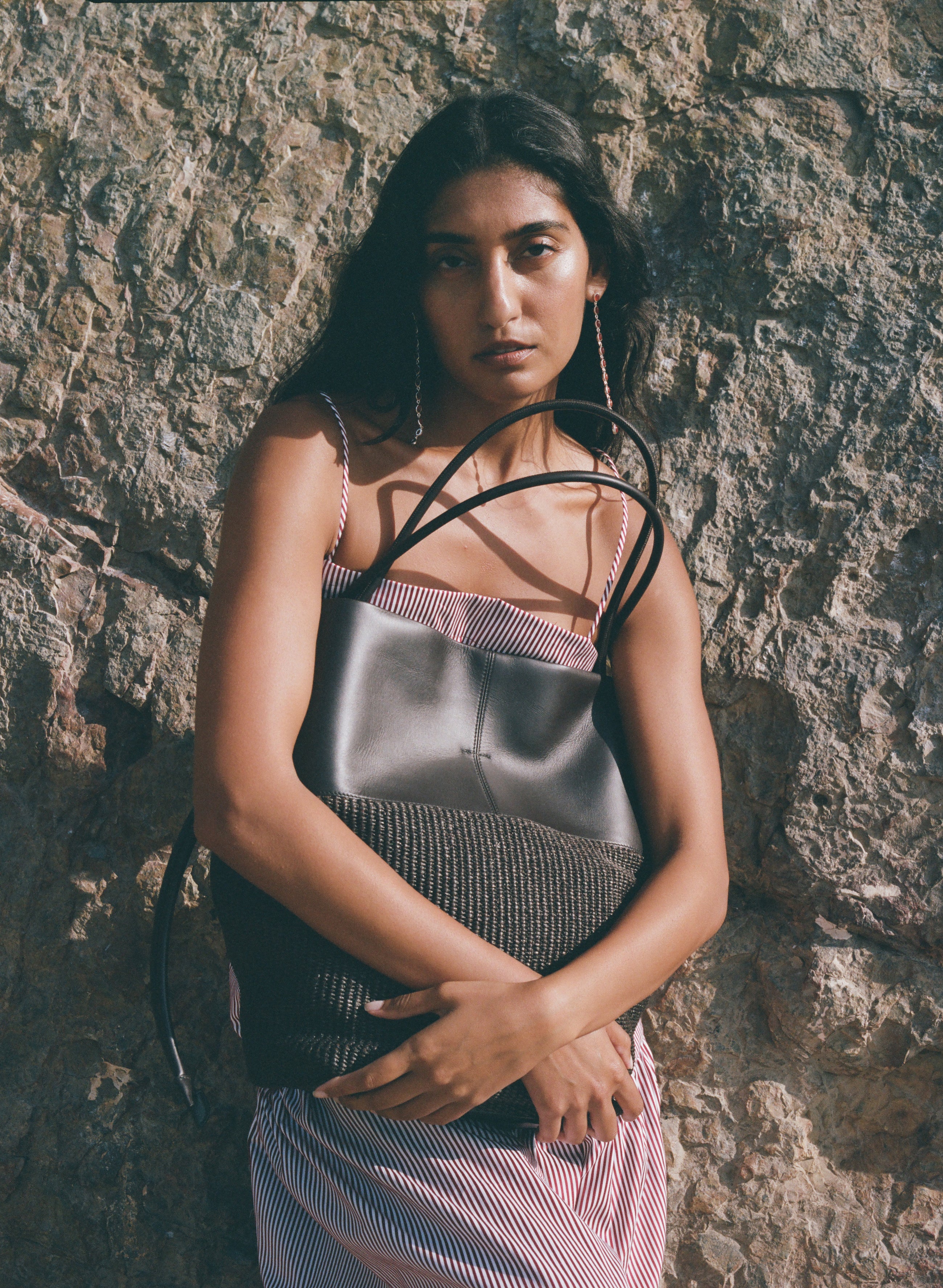 Calla Tote - Espresso Leather / Raffia