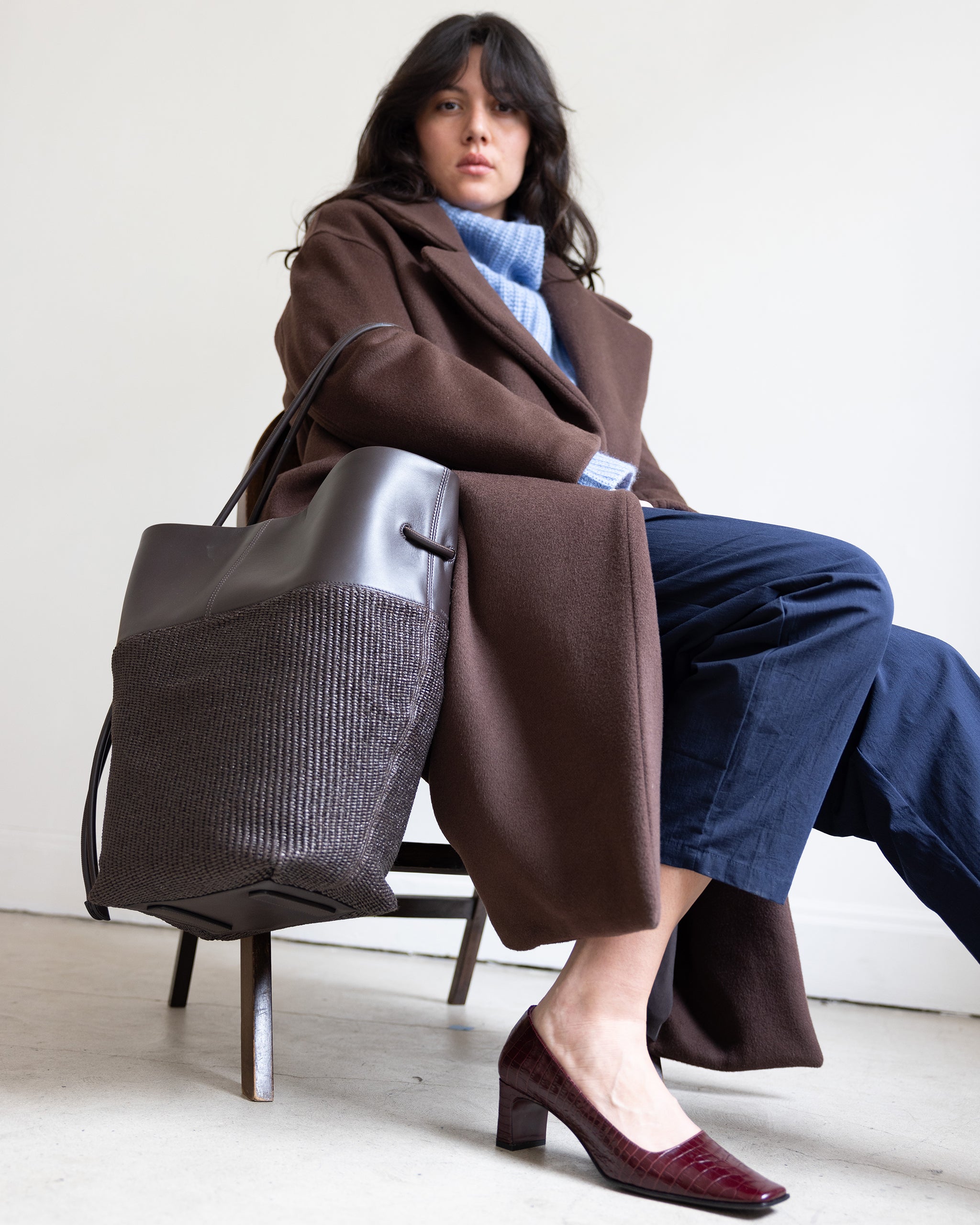 Calla Tote - Espresso Leather / Raffia