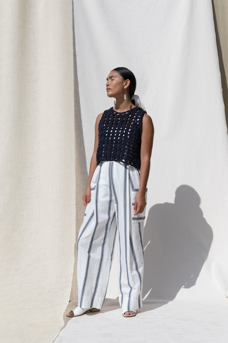 Nour Pant - Chalk with Navy Stripes