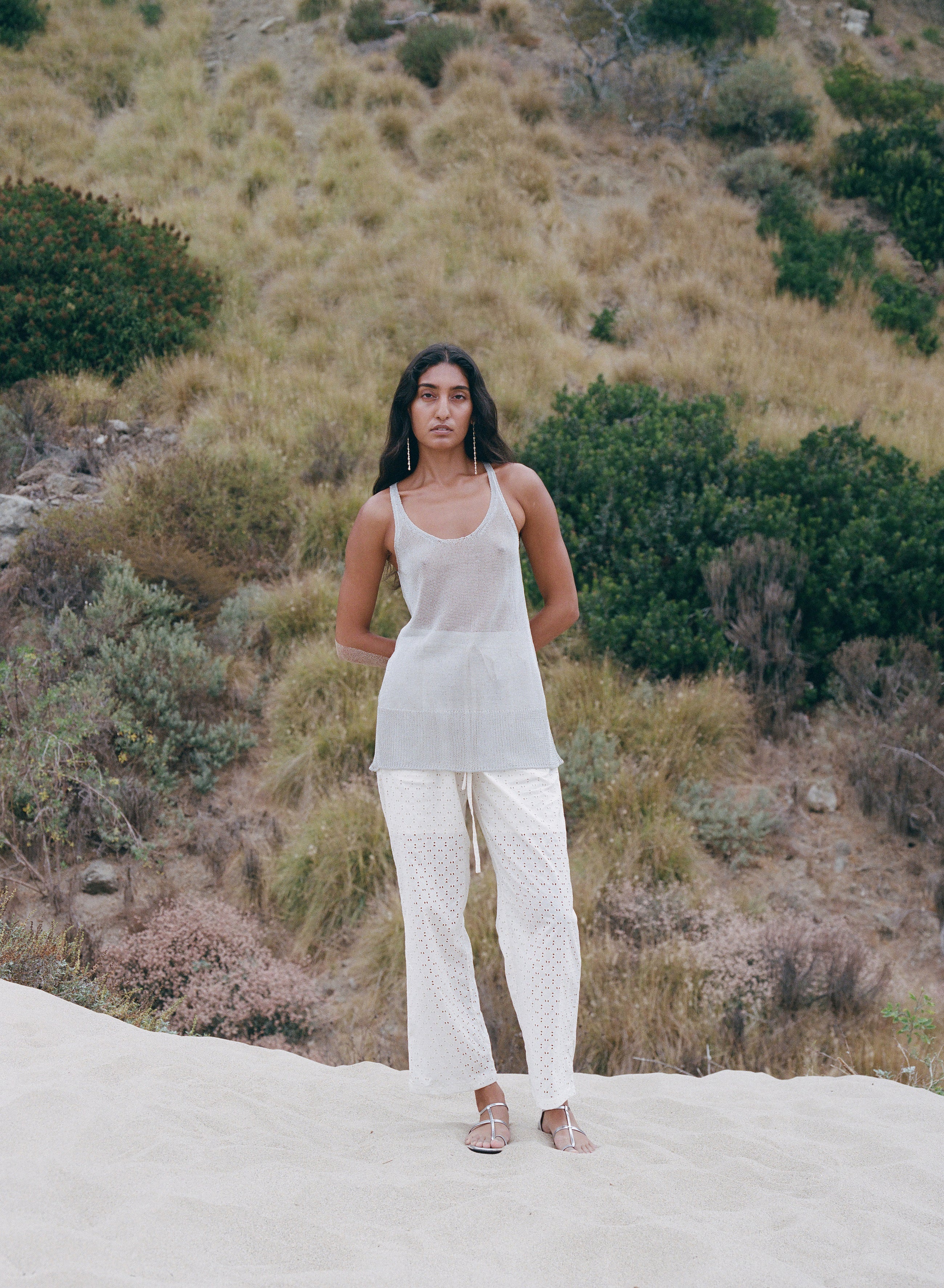Clarice Geo Cotton Eyelet Pant Parchment