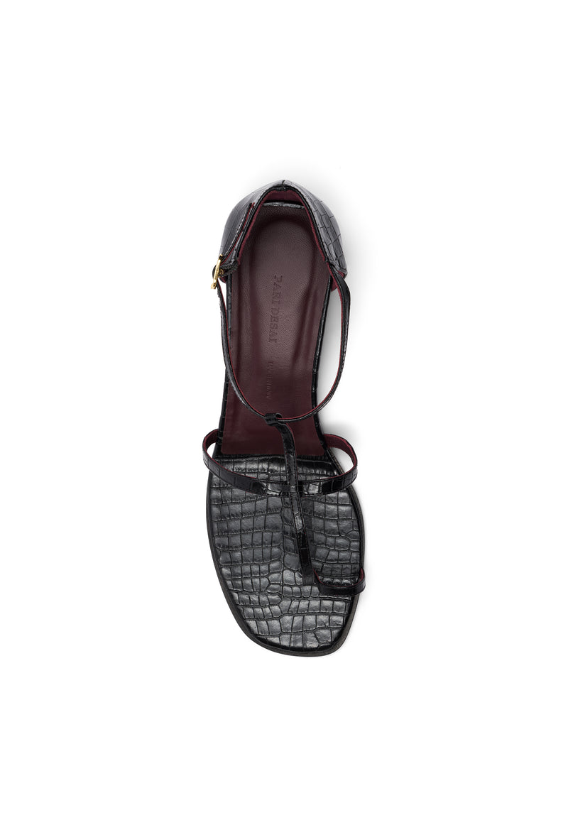 Devi Sandal Black Croc
