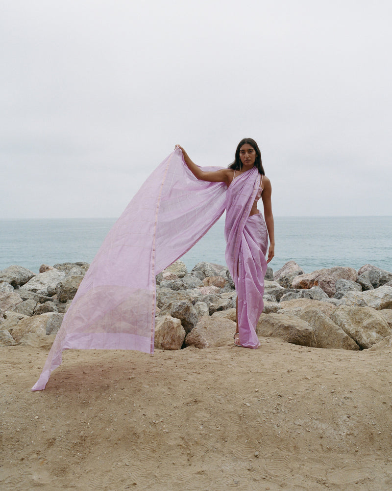 Limited Edition Uma Silk Sari Iced Lilac/Gold