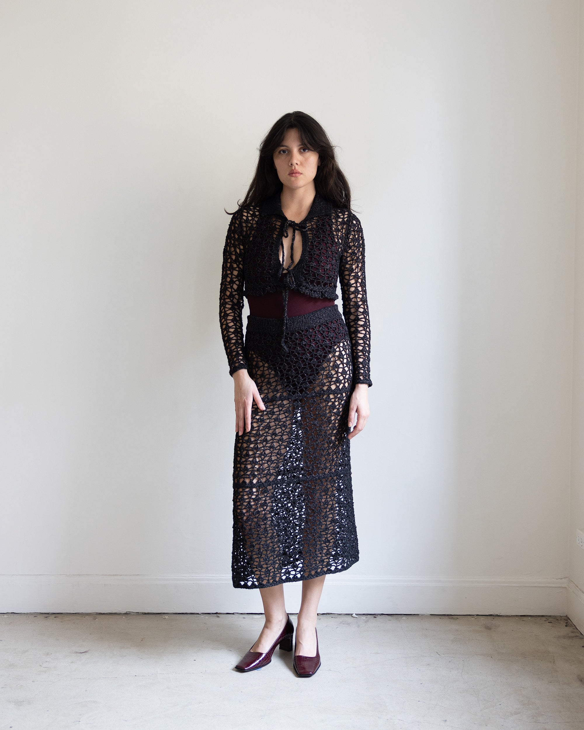 Soha Lace Crochet Midi Skirt